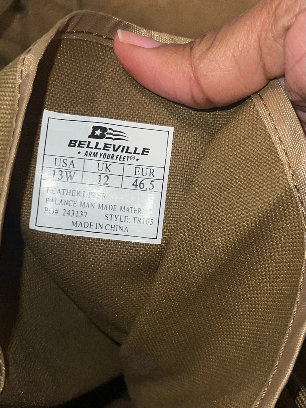 BELLEVILLE MEN'S TR105 MINIMALIST COMBAT BOOTS size 13W